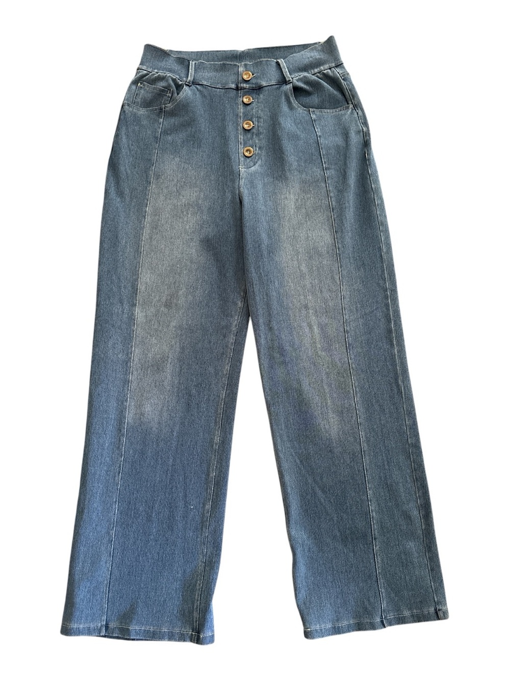 Halara Flex Denim High-Waist Wide Leg Button-Front Jeans - Blue